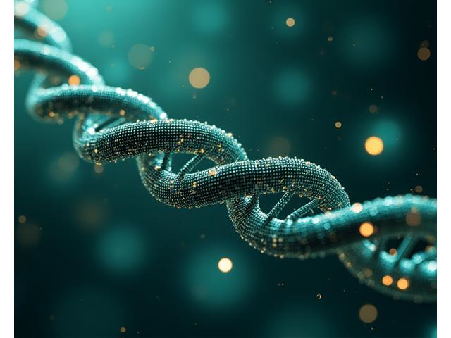Grafické znázornenie DNA reťazca prechádzajúceho dátovým vizualizérom, symbolizujúce genetické testovanie a personalizovanú analýzu. Moderné, čisté rozhranie.
